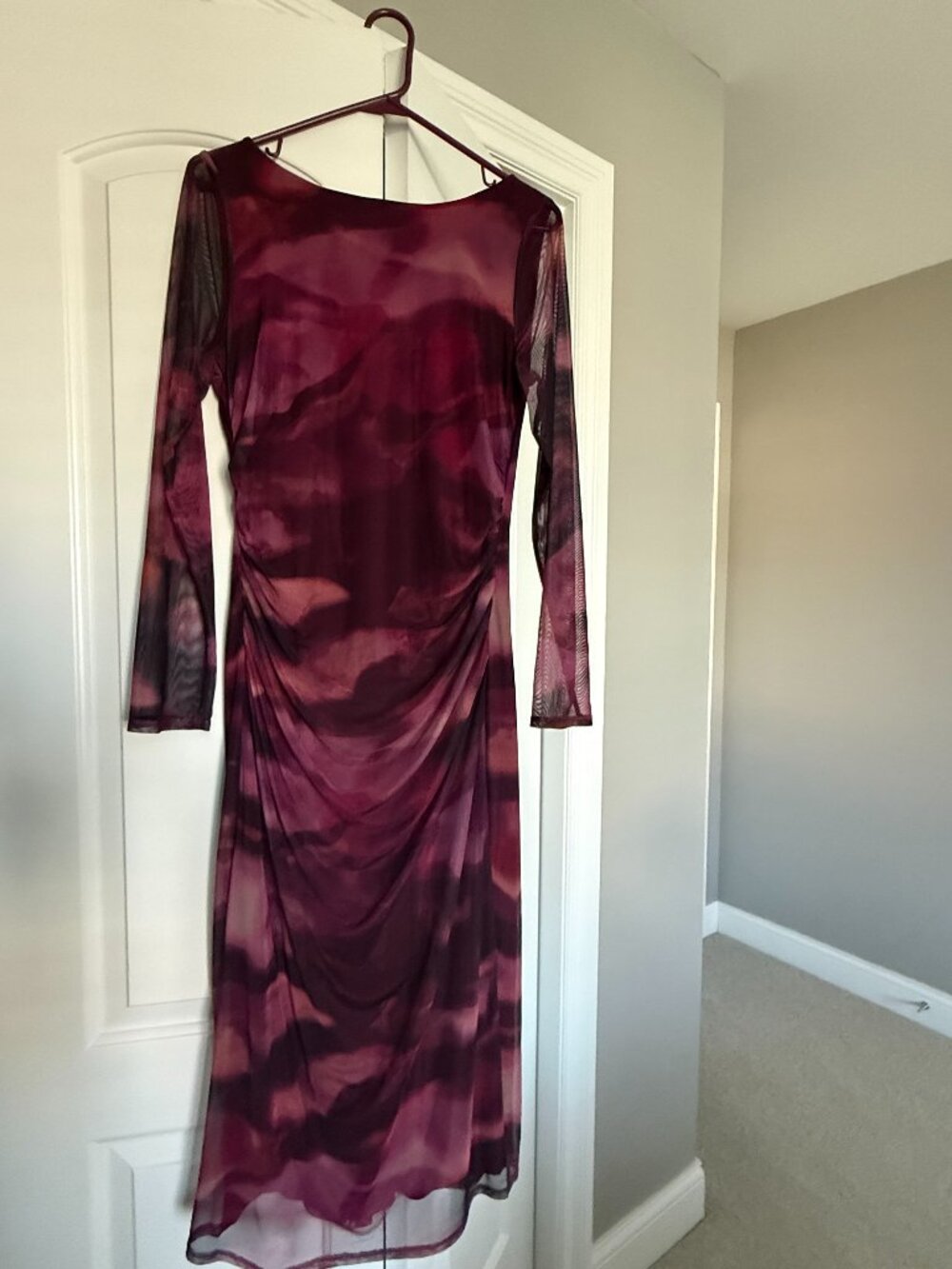 Like New Vince Camuto Body Con Mesh Dress Size 12 Wine Color